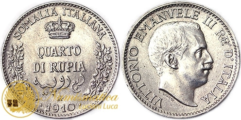 SOMALIA ITALIANA 1/4 Rupia 1910 VITTORIO EMANUELE III Spl/Q.Fdc #3570