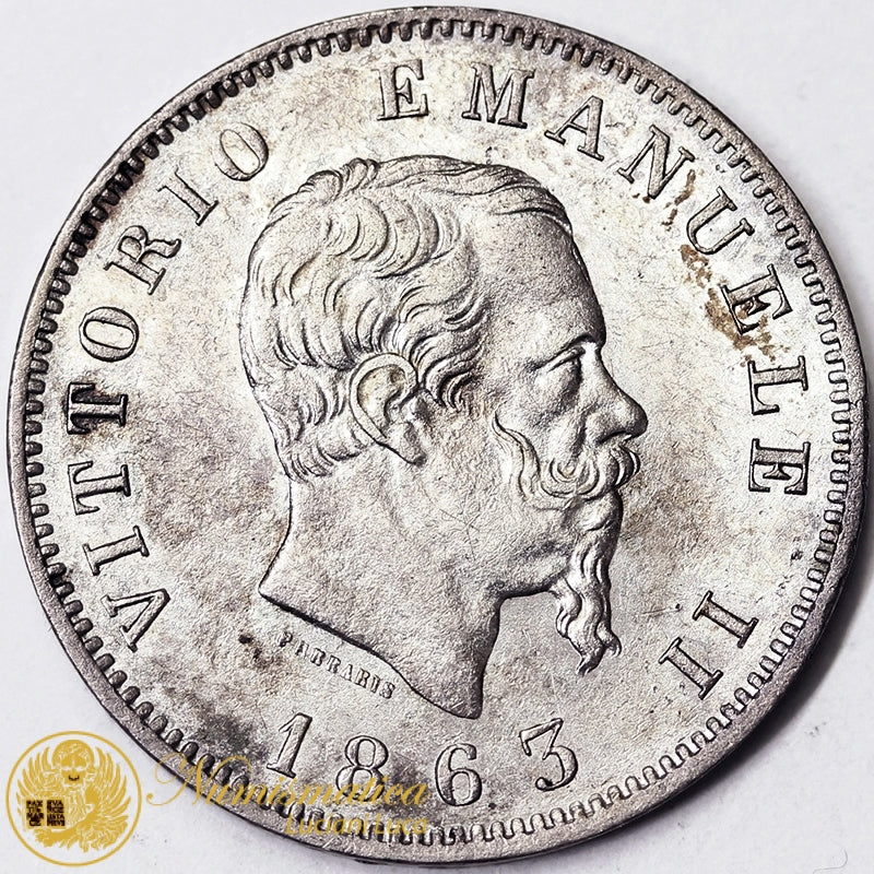 VITTORIO EMANUELE II 1 Lira 1863 M argento FDC #PV181