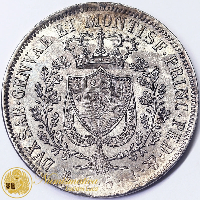 REGNO DI SARDEGNA 5 Lire 1829 GENOVA Carlo Felice 1821-31 Ag Q.Fdc #4361