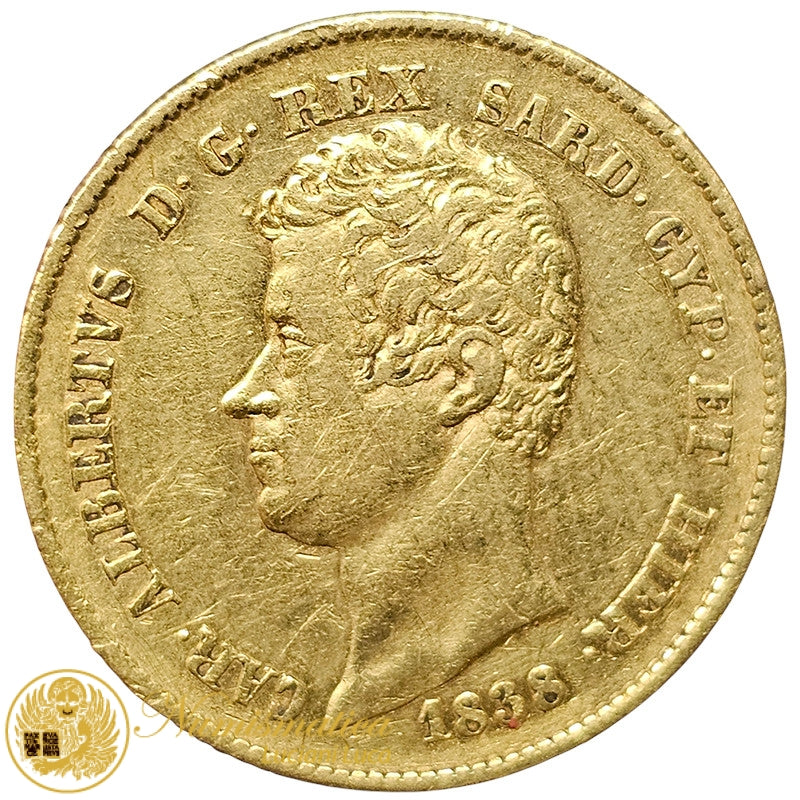 20 Lire 1838 Torino Au Molto Rara Carlo Alberto Regno di Sardegna #PV247