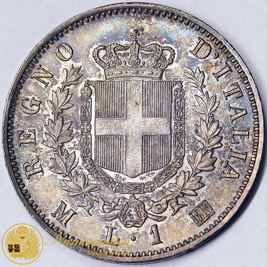 VITTORIO EMANUELE II 1 Lira 1867 Milano Ag Fdc #P14