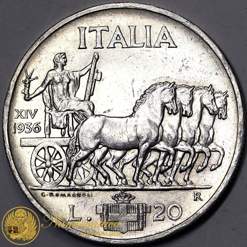 VITTORIO EMANUELE III 20 Lire 1936 Impero Ag RARO Spl+ #PV268
