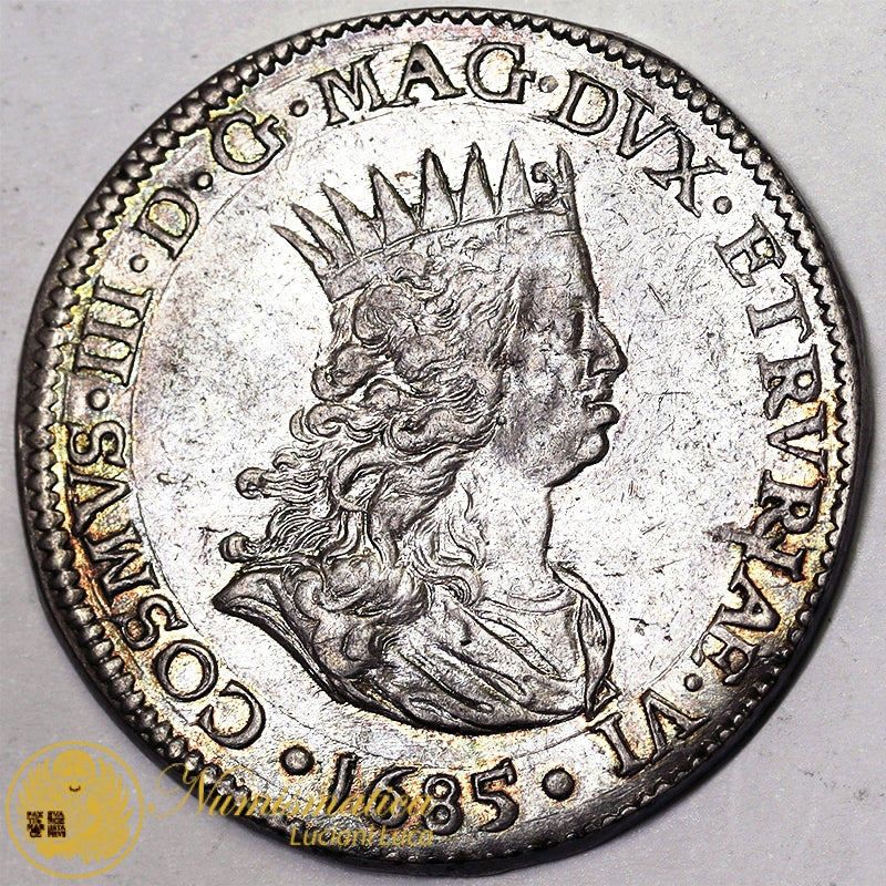 LIVORNO Cosimo III de’ Medici Granduca 1670-1723 TOLLERO 1685 Ag RARO Spl+ #PV354