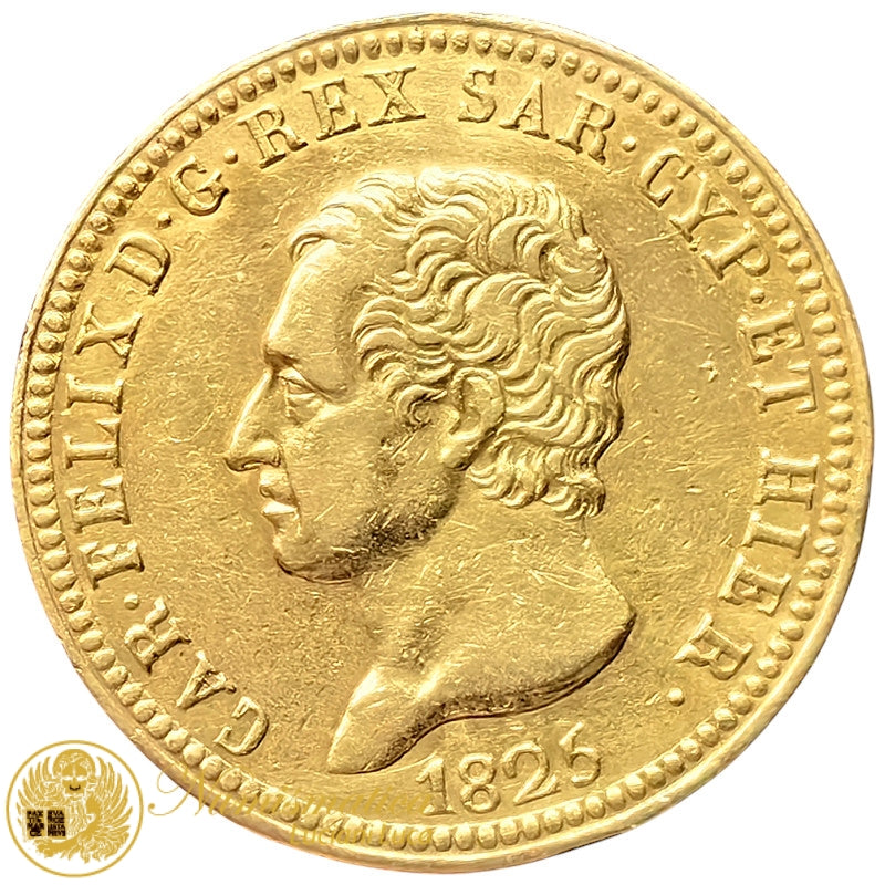 40 LIRE 1825 TORINO Carlo Felice 1821-31 REGNO DI SARDEGNA Au 12,90 g RARO MEGLIO DI BB+ #PV303