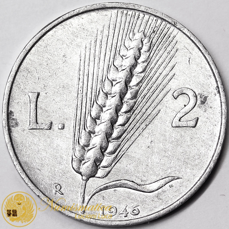 ITALIA 2 Lire 1946 Spiga RARO italma Q.Spl #P608