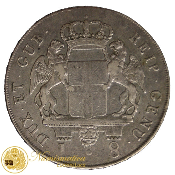 LIGURIA Nuova Monetazione 8 Lire 1797 Genova BEL BB Rara #PV321