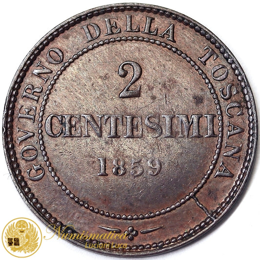 VITTORIO EMANUELE II Re Eletto 2 Centesimi 1859 zecca Birmingham Spl/Q.Fdc #P568