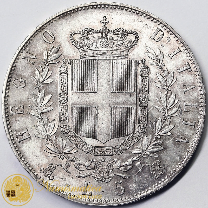 VITTORIO EMANUELE II 5 Lire 1872 Zecca Milano Ag Q.Fdc #PV286