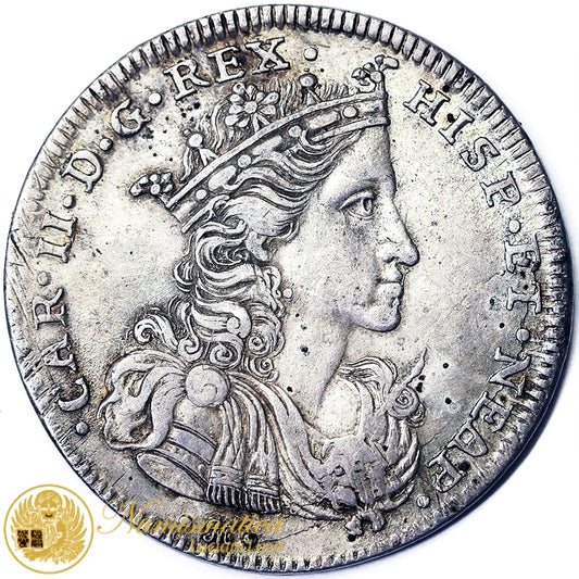 NAPOLI Carlo II 1667-1700 Mezzo Ducato/50 Grana 1693 Ag RARO Q.Spl #PV432