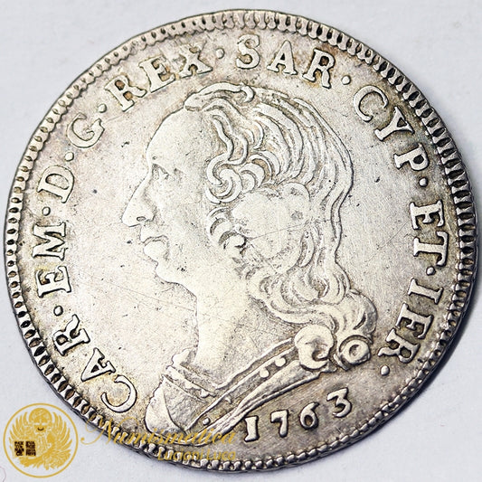 REGNO DI SARDEGNA Carlo Emanuele III 1730-73 Quarto di Scudo d'argento 1763 BB RARO #PV315