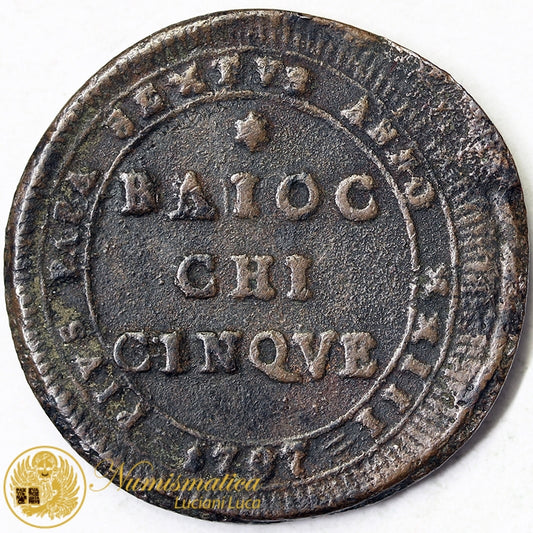 STATO PONTIFICIO 5 Baiocchi 1797 ANNO XXIII Roma PIO VI 1775-99 BB #4267