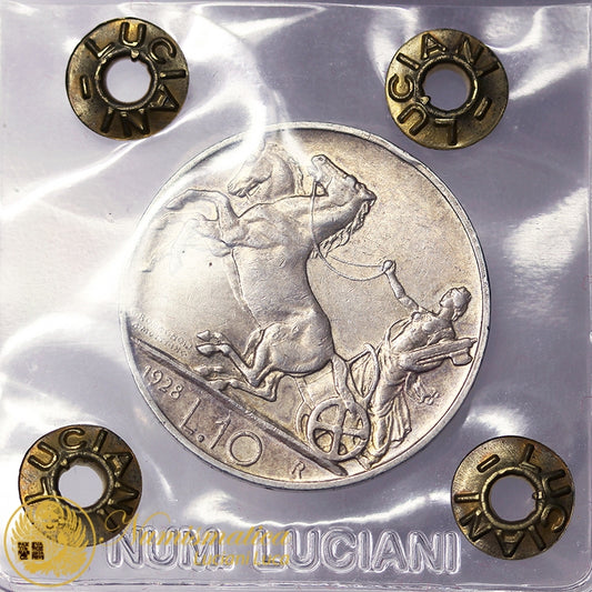 VITTORIO EMANUELE III 10 Lire 1928 due Rosette Q.Spl R2 MOLTO RARO #PV132a