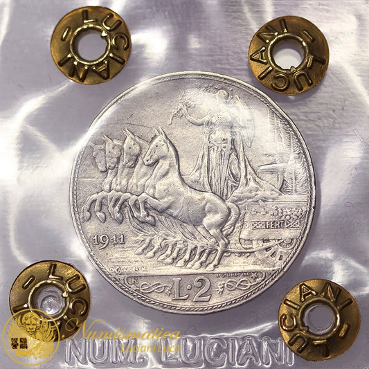 VITTORIO EMANUELE III 2 Lire 1911 Quadriga Molto Rara BB #PV744