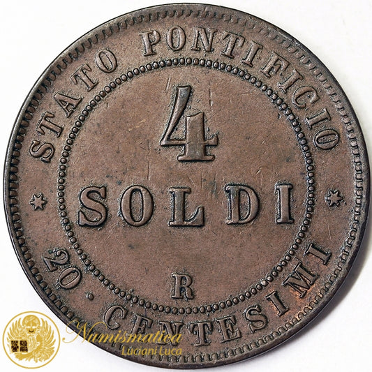 STATO PONTIFICIO 4 Soldi 1868 Roma Pio IX An. XXIII Spl+ #4407
