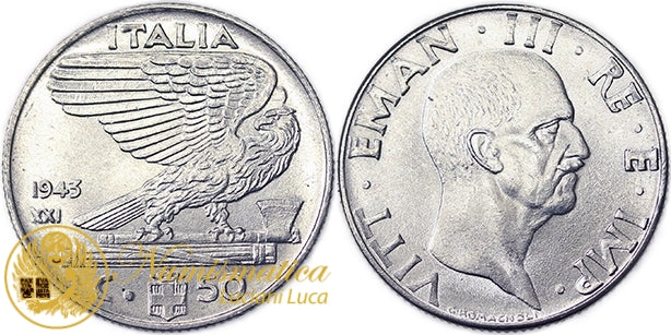 VITTORIO EMANUELE III 50 Centesimi 1943 Impero Anno XXI raro Fdc #5615