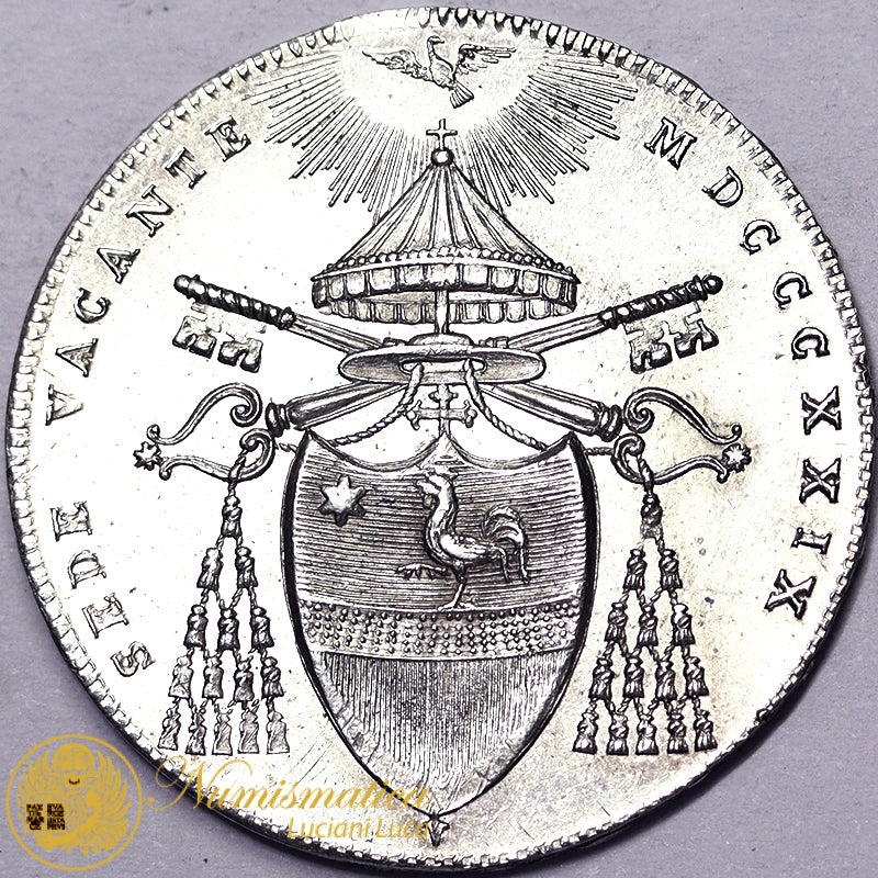 STATO PONTIFICIO Sede Vacante MEZZO SCUDO 1829 Zecca di Bologna Ag Spl/Q.Fdc RR #PV352