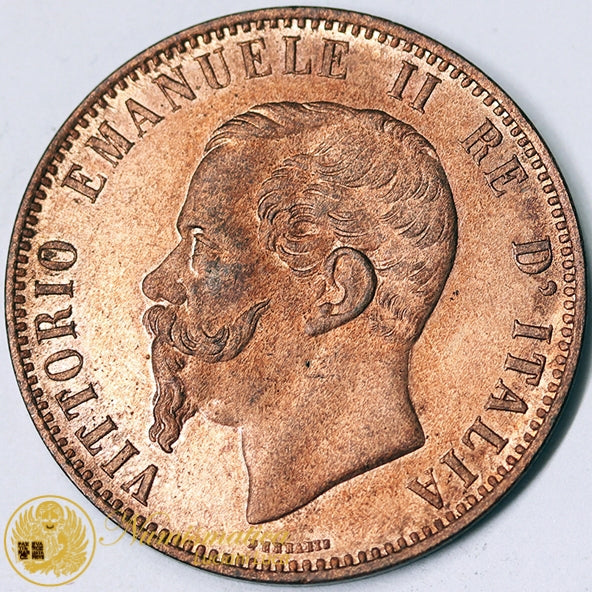 VITTORIO EMANUELE II 10 Centesimi 1866 H Birmingham rame rosso Fdc #PV422