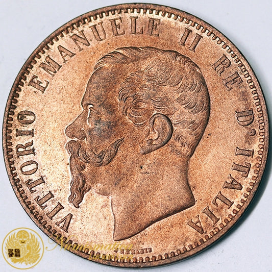 VITTORIO EMANUELE II 10 Centesimi 1866 H Birmingham rame rosso Fdc #PV422