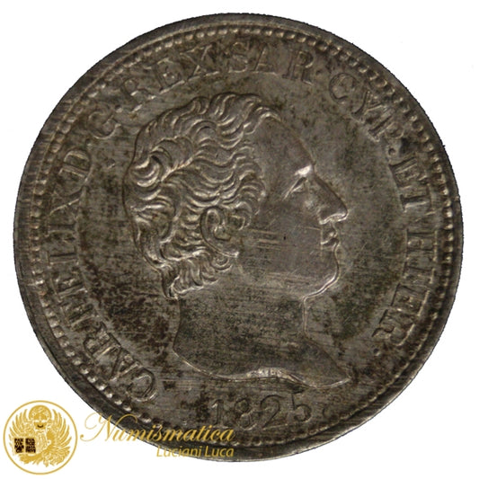 REGNO DI SARDEGNA 1821-31 Carlo Felice 50 Centesimi 1825 Torino Q.Fdc/Fdc #PV220
