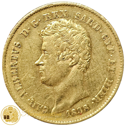 20 Lire 1838 Torino Au Molto Rara Carlo Alberto Regno di Sardegna #PV247