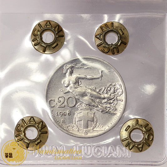 VITTORIO EMANUELE III 20 Centesimi 1908 Libertà Librata nichel Q.Fdc #P538