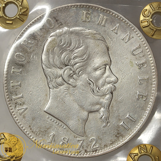 VITTORIO EMANUELE II 5 Lire 1872 Roma SCUDO Ag Molto Rara BB #P553