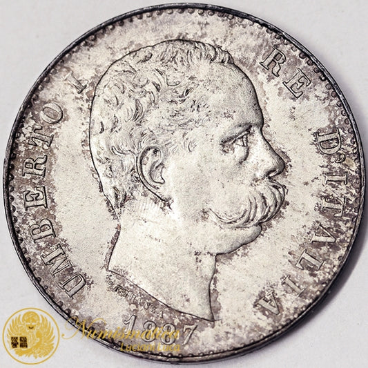 UMBERTO I 1 Lira 1887 Milano argento Fdc/Proof #P49