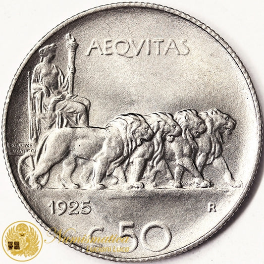 VITTORIO EMANUELE III 50 Centesimi 1925 bordo rigato Fdc Raro in Fdc #PV137