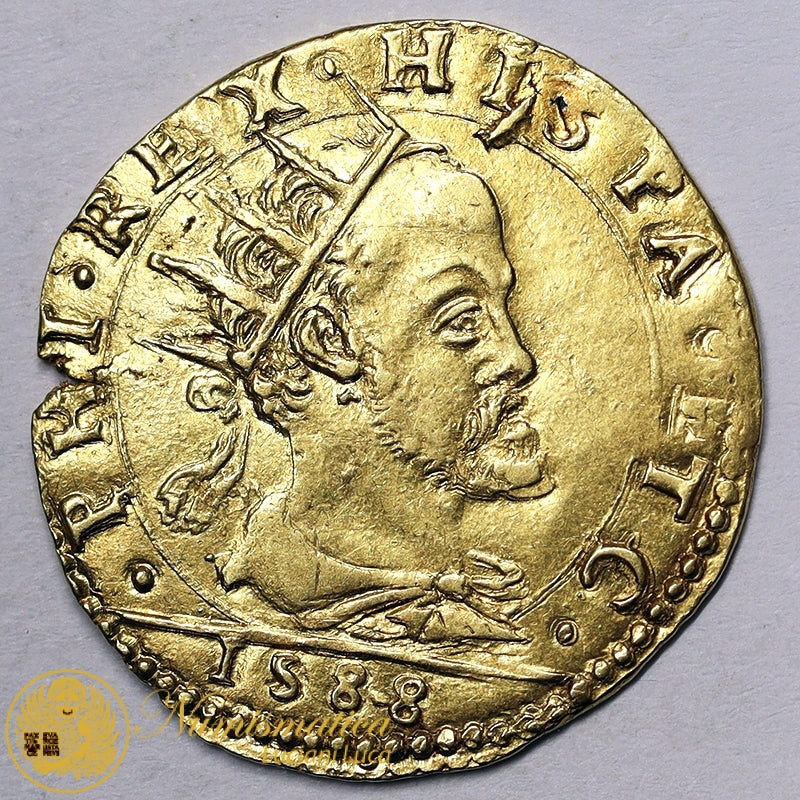 MILANO Filippo II 1556-98 DOPPIA 1588 Au 6,60 g RARA Spl #PV331