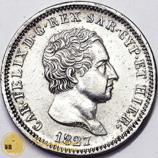 REGNO DI SARDEGNA 2 Lire 1827 Carlo Felice 1821-31 argento Spl RARA #PV437