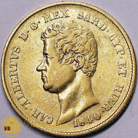 * REGNO DI SARDEGNA Carlo Alberto 20 Lire 1840 Torino Au BB- Raro #PV732