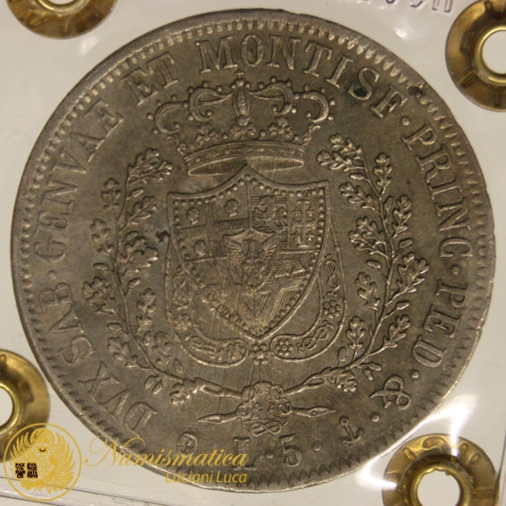 REGNO DI SARDEGNA 5 Lire 1828 GENOVA Carlo Felice 1821-31 Ag Q.Spl #PV419