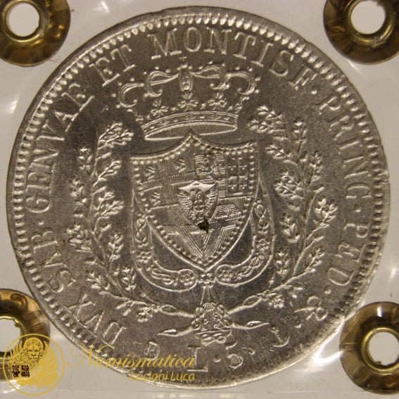 REGNO DI SARDEGNA 5 Lire 1827 GENOVA Carlo Felice 1821-31 Ag Spl+ #PV320