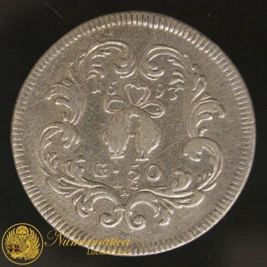 NAPOLI Mezzo Ducato da 50 Grana 1693 CARLO II° DI SPAGNA BB Rara #PV153