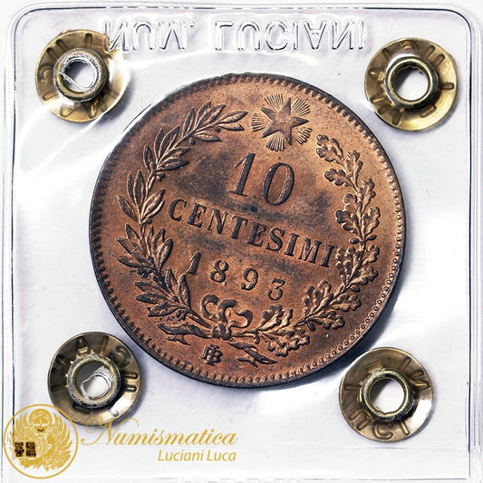 UMBERTO I 10 Centesimi 1893 Birmingham FDC rame rosso #PV443