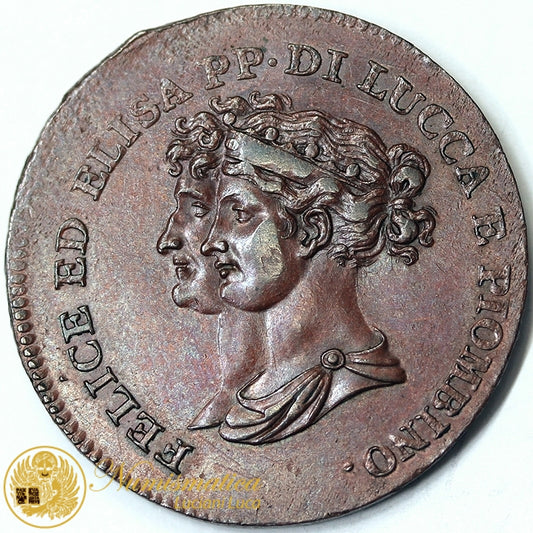 LUCCA E PIOMBINO 5 centesimi 1806 Firenze ELISA BONAPARTE E FELICE BAIOCCHI 1805-14 RARO SPL/Q.FDC #P113