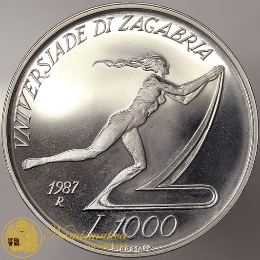 SAN MARINO 1000 Lire 1987 UNIVERSITA’ DI ZAGABRIA FS Ag #4332