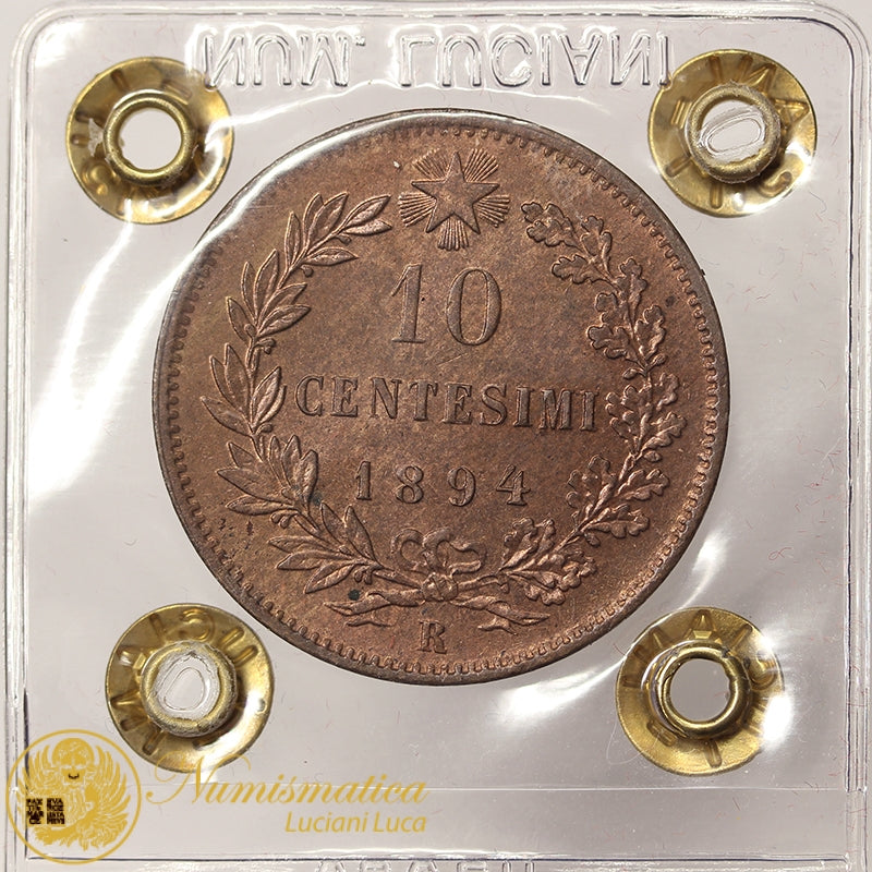 UMBERTO I 10 Centesimi 1894 Roma rame rosso Fdc RARO #PV755