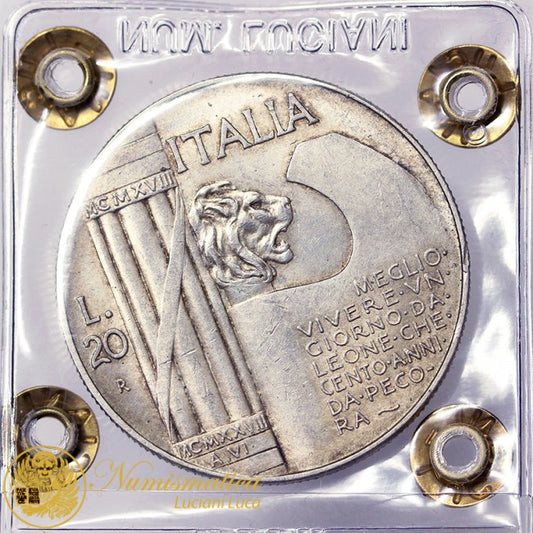 VITTORIO EMANUELE III 20 Lire 1928 Elmetto Ag Q.Fdc RARO #PV460