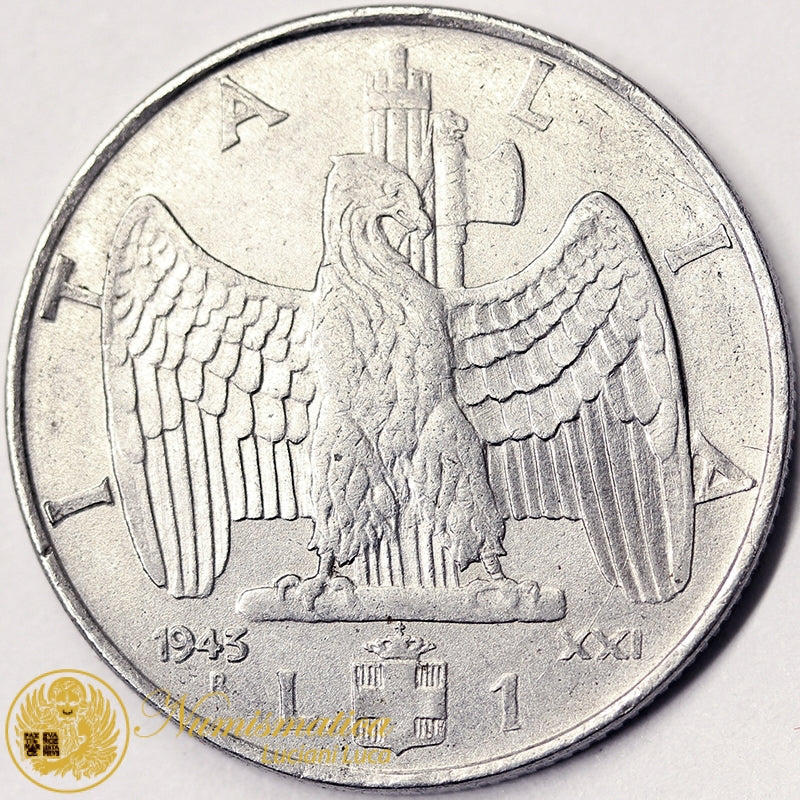 VITTORIO EMANUELE III 1 Lira 1943 Impero Anno XXI Roma Acmonital Spl- #889