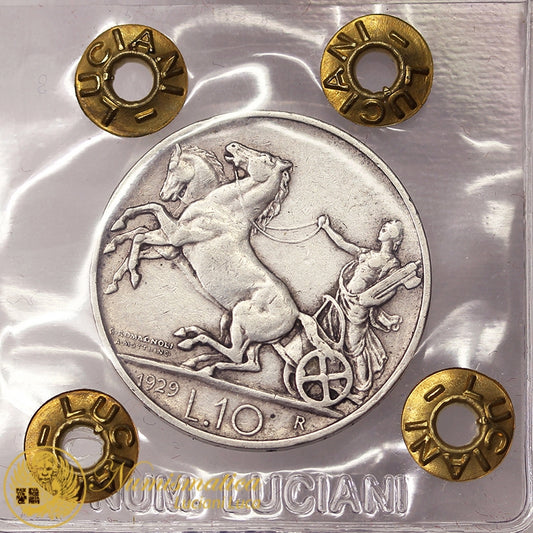 VITTORIO EMANUELE III 10 Lire 1929 BIGA una rosetta RARA BB #PV738
