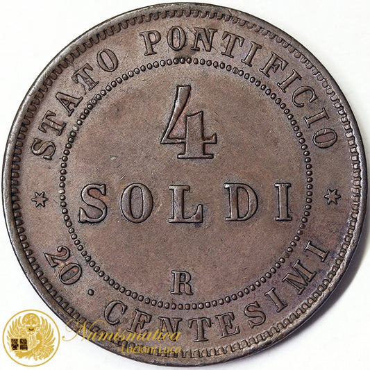 STATO PONTIFICIO Pio IX An. XXII 4 Soldi 1867 Spl #1047A