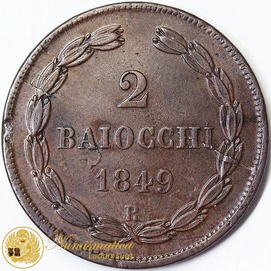 STATO PONTIFICIO 2 Baiocchi 1849 Roma PIO IX An. IV BB+ #4543