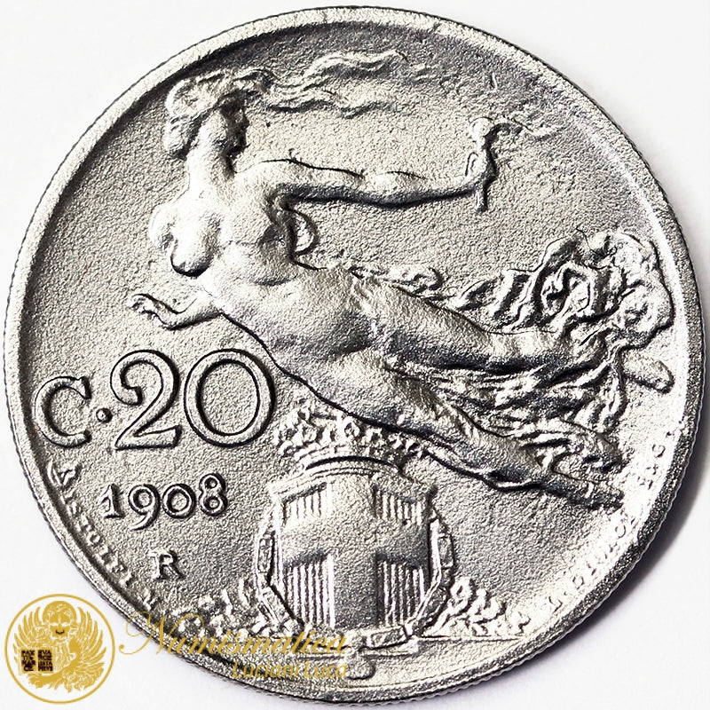 VITTORIO EMANUELE III 20 centesimi 1908 Roma SPL+ #3784