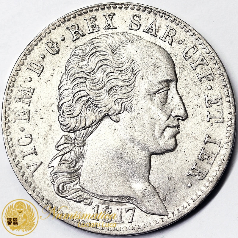 REGNO DI SARDEGNA 5 Lire 1817 Torino VITTORIO EMANUELE I Q.Fdc RARO #PV745